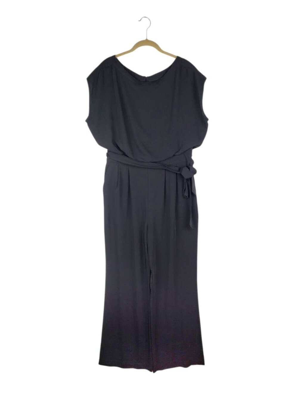 Eliza J Cap Sleeve Wide Leg Jumpsuit Black Blouson Tie Waist Womens 12
